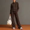 Conjunto de moletom cardigã de cor sólida com gola alta e calça pantalona, moda feminina europeia e americana transfronteiriça 2026, um item popular em plataformas de e-commerce independentes