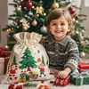 Canvas Grande de Natal com Bolso de Cordão Maçã Grande Presente Embalagem de Feriado Presente Saco de Armazenamento de Algodão