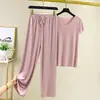 Pantalones Cortos de Seda de Hielo Conjunto para el Hogar Conjunto de Camiseta con Cuello en V para Mujer Verano Delgado Casual Ropa de Abrigo Color Sólido Pijama Conjunto de Dos Piezas