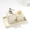 Toalha de Papel Estilo Wabi-Sabi Transfronteiriço Conjunto de Artigos de Higiene Pessoal de Luxo em Travertino Banheiro Armazenamento de Banheiro Modelo de Hotel Conjunto de Quatro Peças
