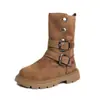Botas de Moda tipo Martin para Niñas 2026 Otoño/Invierno Versátiles Retro Forradas de Borrego Botas de Caballero a media pantorrilla Botines para Niños Maillard