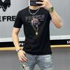 Camiseta de Verano para Hombre Manga Corta 2024 Nueva Sensación de Alta Gama Cabeza de Tigre Estampada Perforación Caliente Manga Corta Juvenil Combinable Camiseta de Verano