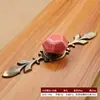 Manija de Cerámica en Bronce Antiguo Estilo Europeo para Puertas de Gabinete, Manija de Mueble Clásica y Sencilla de Aleación de Zinc con Base