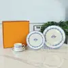 Série Corrente de Ferro Azul Aijia Estilo Europeu Conjunto de Talheres de Quatro Peças Xícara e Pires de Café em Porcelana Óssea Prato de Jantar Ocidental Simples Retrô