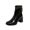 Botines estilo retro para mujer, nueva colección otoño/invierno 2026, botines estilo Martin de punta cuadrada, talla pequeña, tacón grueso estilo francés, botines ajustados