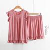 Pijama corto de encaje modal para mujer, conjunto de dos piezas holgado y fino con borde de oreja para el hogar