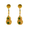 Pendientes de Clip con Forma de Calabaza Dorada para Bobina de Mosquito para Mujer, Pendientes Ligeros de Lujo de Gama Alta Estilo Chino Nuevo Sin Perforaciones, Elegantes Pendientes Largos de Estilo Nacional