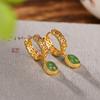 Un Ciervo Plata Esterlina S925 Chapado en Oro Jade Hetian Jade Cara de Huevo Cobre Clip para Oreja Moneda China Nueva Aretes para Mujer