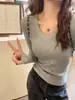 Suéter de Punto Gris Cuello Redondo para Mujer Capa Interior Otoño Invierno Nuevo Estilo Suéter Ropa Exterior Adelgazante Manga Larga Top Básico