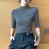 Camiseta Negra Ajustada de Manga Corta con Cuello Medio Alto para Mujer 2025 Nuevo Verano Camiseta Básica Ajustada Top Adelgazante