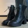 Nuevas botas de cuero de estilo coreano para otoño e invierno 2026, suela gruesa, versátiles, con cordones, puntera redonda, cierre trasero, estilo commuter, cortas, elásticas, ajustadas, para mujer