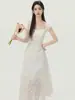 Moda Femenina 2026 Verano Nuevo Estilo Francés Ajustado Cuello Cuadrado Elegante Vestido Largo con Mangas Cortas Volantes