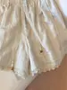 Pantalones casuales de estilo coreano a la moda, reductores de edad, de cintura alta, con cordón y ribete de encaje para mujer, de verano, corte holgado, versátiles, de pierna ancha para mujeres petite