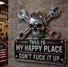 Señal de Metal para Pared 'Lugar Feliz' con diseño creativo, portátil, práctico y lindo, placa de calavera