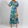 Nova coleção de verão 2026 de roupas femininas europeias e americanas para exportação e vendas transfronteiriças: vestidos estampados bufantes da moda e elegantes