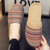 Novos chinelos de linho Baotou para mulheres, casa interna, sola macia, piso de madeira, antiderrapante, sola grossa, sandálias para casa, tecido masculino