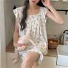 Pijama de Algodón Seda de Alta Calidad para Mujer Verano Aire Extranjero Talla Extra Ropa para Aire Acondicionado Ropa para el Hogar Dulce para Exterior Estampado Floral Algodón Seda Traje