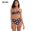 Bikini2019 Traje de baño europeo y americano para mujer, dos piezas, cintura alta, cuadros retro, soporte de acero, fruncido, bikini, outlet de fábrica
