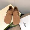 Mao Mao Sapatos de Leite Couro Genuíno Sapatos Birken Femininos Outono e Inverno 2024 Sapatos Doug Cabeça Grande Feios Fofos Sapatos Birken Forrados com Lã Feminino