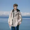 Chaqueta Falsa de Dos Piezas para Hombre, Primavera y Otoño Estilo Hong Kong Holgada de Marca de Moda Ropa de Trabajo con Capucha Atuendo de Pareja Ropa para Hombre