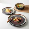 Louça com Esmalte de Forno Transfronteiriço Cruz de Fogo Tigelas e Pratos Cerâmicos Irregulares em Degradê Exportados para Europa e América Porcelana Retrô Individual