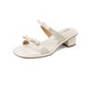 Vestido Doble Lazo Buen Uso Combinable Piel de Vacuno Ropa Exterior Zapatillas 2024 Verano Tacón Medio Grueso Punta Redonda Sandalias de Cuero Genuino para Mujer