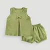 Roupas de Verão para Bebê Novo Estilo Véu Dupla Camada Saia com Laço Roupa para Bebê Conjunto de Duas Peças Leve, Confortável e Respirável para Meninas