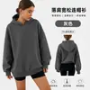 Sudadera con capucha casual de estilo coreano con hombros caídos para mujer, felpa gruesa, cálida y holgada, top tipo jersey oversized