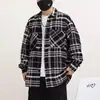 Jaqueta de tweed estilo outono masculina, design versátil listrado e xadrez, jaqueta/cardigã único de manga longa estilo camisa
