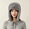 Gorro Lei Feng forrado de polar con protección para las orejas para mujer, gorro tejido grueso de felpa para otoño e invierno, gorro cálido, a prueba de viento y resistente al frío para exteriores