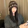 Gorro de Punto Vintage Fair Isle para Mujer, Calidez Otoño e Invierno, Adelgazante del Rostro, Gorro Turbante Pequeño con Borde Enrollado, Gorro para Clima Frío