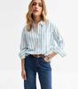 Camisa de Proteção Solar Listrada Retrô Francesa Transfronteiriça para Mulheres, Manga Longa Casual Solta Versátil de Algodão Fino para Primavera e Verão