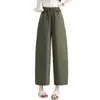 Pantalones cropped de pierna ancha de seda helada hechos a medida para mujer, estilo de verano fino con ribete de encaje, cintura elástica, casual de nueve puntos, secado rápido, ajuste holgado