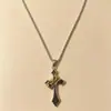 Colar de suéter com pingente de cruz de anel de prata vintage transfronteiriço, acessório de rua hip-hop moderno e descolado para homens e mulheres, versátil para estudantes e casais