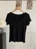 Camiseta de Manga Corta con Botones y Cuello en V Omalai para Mujer 2026 Verano Ajustada Elástica Color Sólido Top 7063