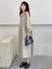 Outono 2025 Novo Estilo Literário Retrô Casual Renda Vazada Costura Gola Vestido Casual Atacado Tendência