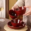 Juego de Cuencos Cerámicos para el Hogar Yao Bian Hong, Juego de Vajilla Esmaltada del Horno de Chaozhou, Cuenco para Ramen, Cuenco para Sopa, Cuenco para Arroz, Cuenco para Ensalada, Cuenco para Yogur