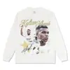 Nueva camiseta retro estilo americano de Mbappé con estampado de firma en fuente dorada, camiseta informal de algodón pesado de manga corta de moda