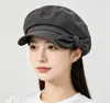 Boina octogonal negra con lazo para mujer, sombrero de pintor nube de verano para cabeza grande, gorra de vendedor de periódicos para adelgazar la cara y proteger del sol