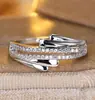 Anillo de Diamantes de Doble Capa Cruzada de Alta Venta Transfronteriza, Estilo Coreano Simple con Circonita Microincrustada, Anillo Abierto