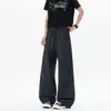 Calça casual com cordão, oversized, estilo streetwear, estampa americana, calça de perna larga para homens, caimento relaxado, com leve caimento, comprimento estendido, xadrez