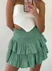 En Stock Venta al por Mayor Moda Europea y Americana Color Sólido Verano para Mujer Nueva Moda Falda Plisada Sexy Chica Caliente Volantes Falda Corta