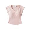 Camiseta de manga corta con cuello en V y diseño sexy para mujer, ajustada, con almohadilla para el pecho desmontable, 2024