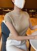 Tops Sexy de Manga Corta Estilo Coreano para Mujer Verano Nuevo Ajuste Delgado Versátil Camiseta de Fondo Tejida Camiseta de Medio Cuello Alto