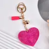 Nuevo Estilo Chanel Corazón de Melocotón Pedrería Cuero Llavero Borla Colgante Llavero Corea del Sur Franela Diamante Llavero