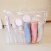 Fabricante en Stock Al Por Mayor Portátil Empaque de Viaje Botella PET/PE Spray Crema Facial Champú Cuidado de la Piel Maquillaje Set Todo en Uno