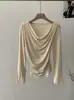 Camiseta de Cuello Alto con Retazos de Encaje Omalai para Mujer, Nuevo Estilo Primavera, Corte Ajustado, Color Sólido, Manga Larga, Camisa Base, Moderna 6212