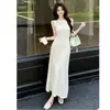 Elegante y suave vestido de seda helada tipo chaleco calado de estilo coreano inspirado en Chanel, vestido largo de alta gama OL francés y europeo