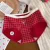 5235# Ambiente Festivo Buena Suerte Navidad Ropa Interior Roja Bloques de Color de Alta Gama Tallas Grandes 10A Ropa Interior Triangular Antibacteriana para Niñas