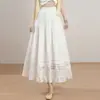Falda blanca de encaje empalmado estilo línea A hecha a medida para mujer, nuevo estilo de verano, cintura alta, adelgazante, falda larga de capas